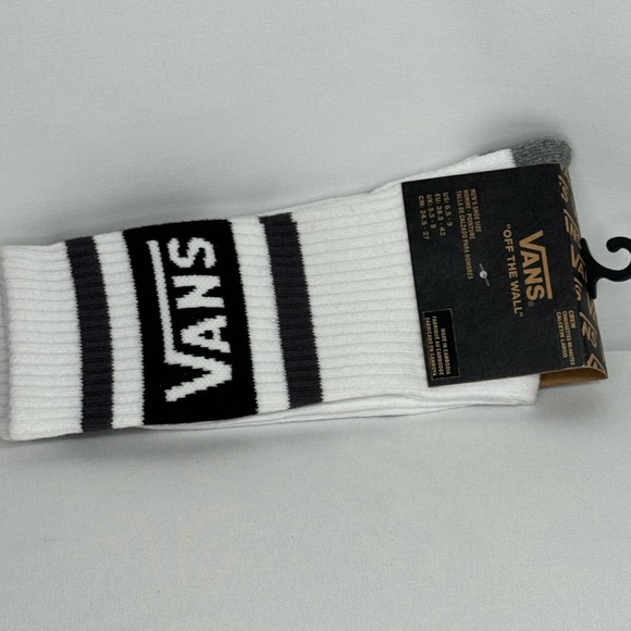 Vans Men’s White Casual Crew Socks with grey and black stripes - Picture 5 of 6